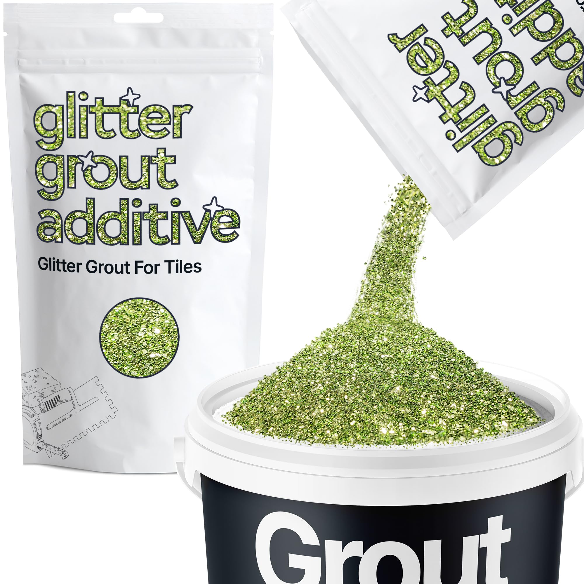 Hemway Olive Green Glitter Grout Additive 100g Metallic Flakes for Adding Sparkle to Kitchen & Bathroom Tiles | Enhance Your Indoor Grouting Projects with a Durable Sparkly Effect