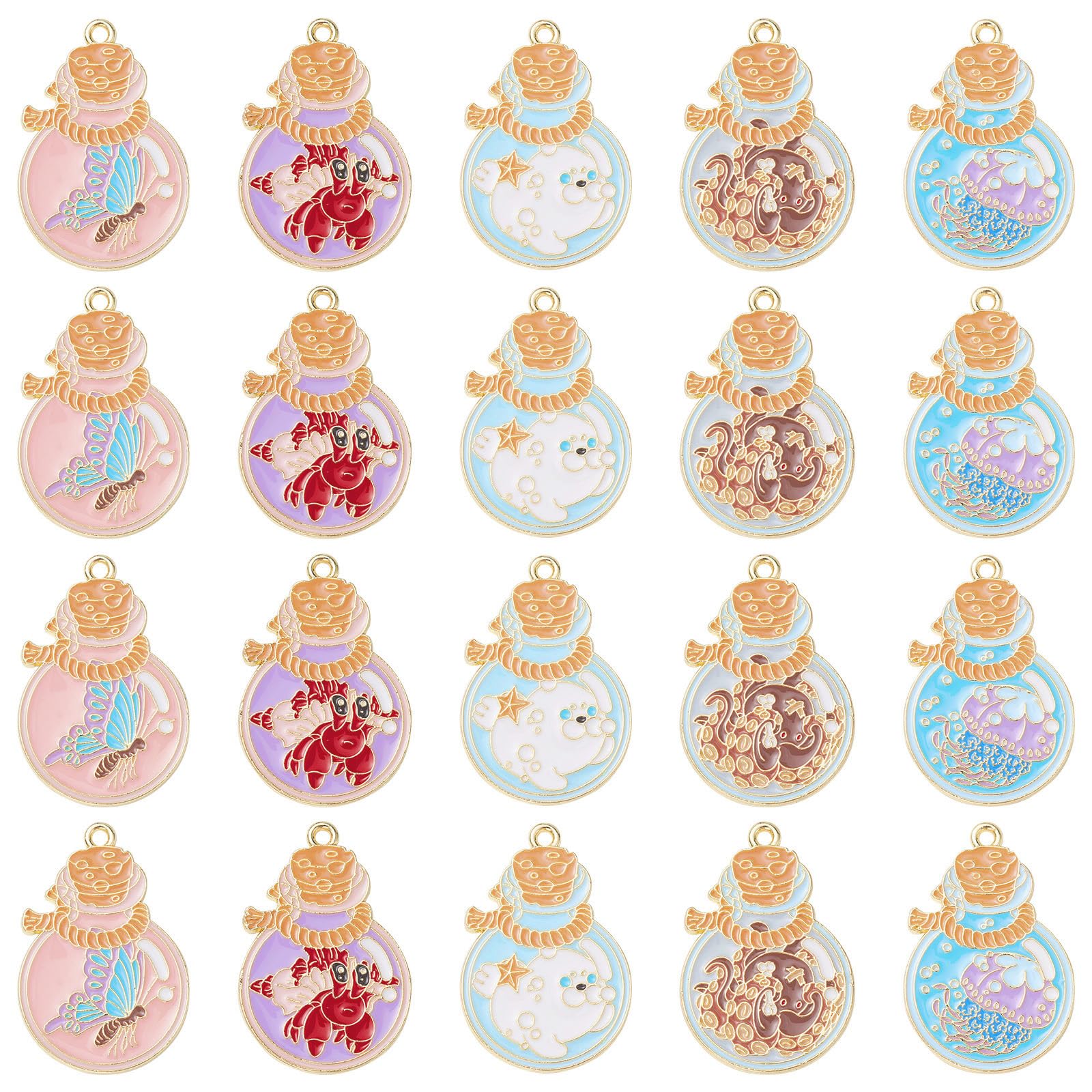 Stiesy 20Pcs 5 Styles Enamel Wishing Bottle Charms Pendants Cute Animal Charm Kawaii Crab Dog Octopus Charms for DIY Crafts Gift Jewelry Making