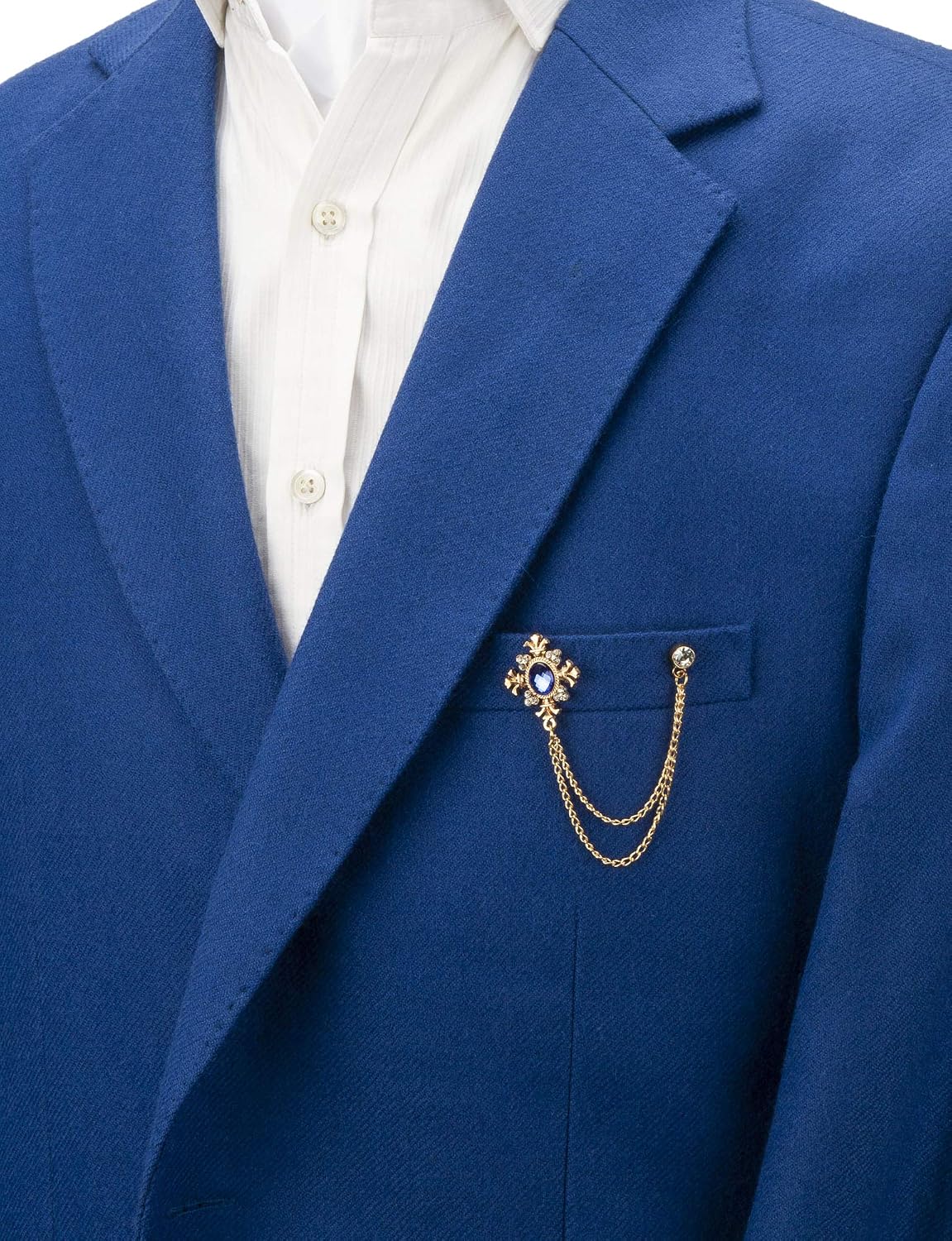 Brooch Lapel Pin for Men Royal Blue Shimmer Stone with Rose Gold Engraving Hanging Chain Lapel Pin Badge Coat Suit Wedding Gift Party Shirt Collar Accessories - Image 4