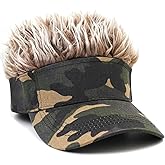 WULIQIUQIU Mens Visor Cap with Fake Hair Novelty Golf Hats Wig Hat Spiked Adjustable Baseball Cap