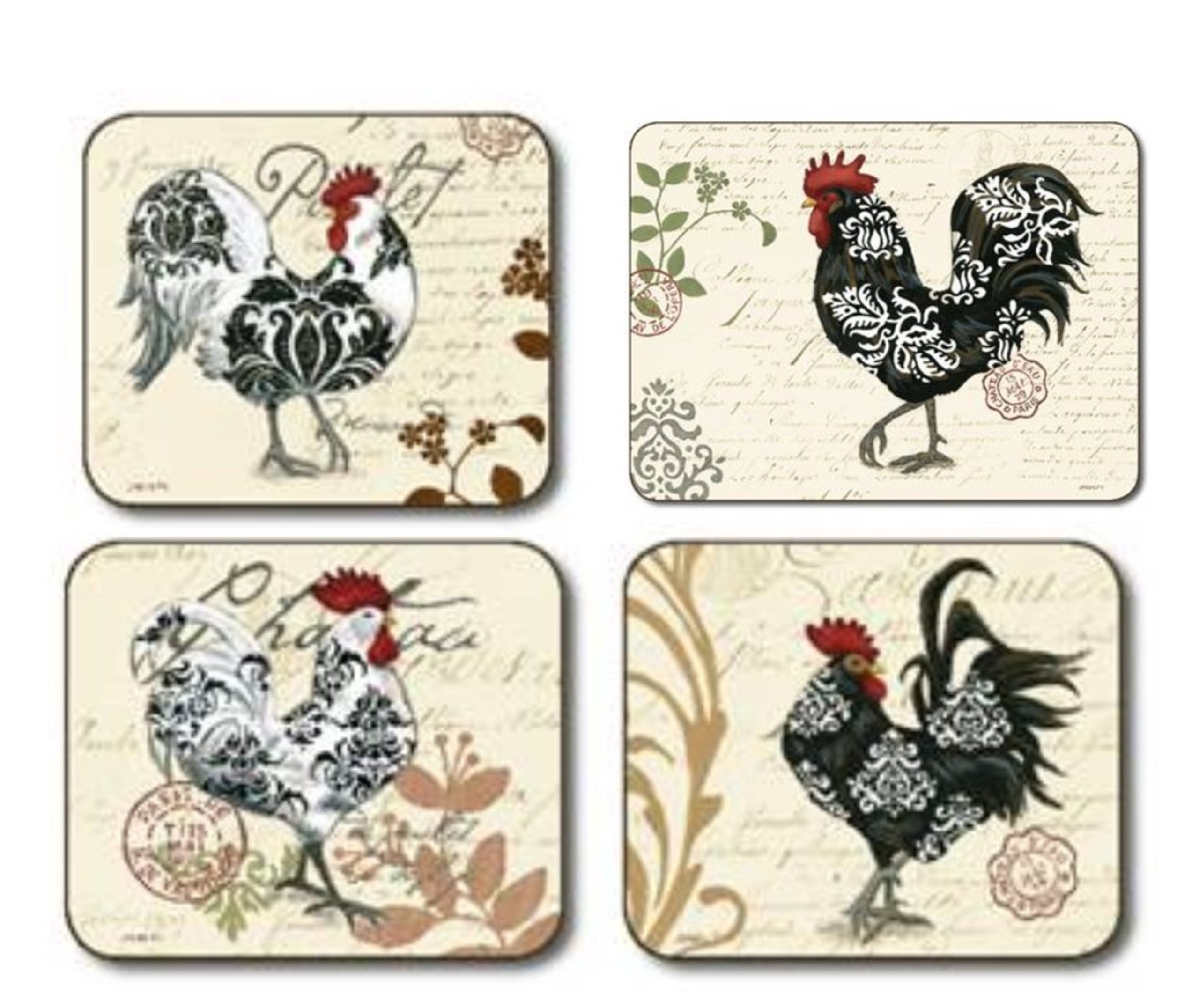 Jason Damask Roosters Placemats - Set of 4 (Large)