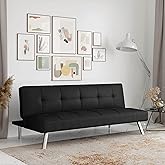 Serta&reg; Rane Futon Sofa Bed 66.1", 3-in-1 Convertible Couch Sleeper for Small Spaces, Tufted Back, Twin Size Guest Bed, Black Woven Fabric