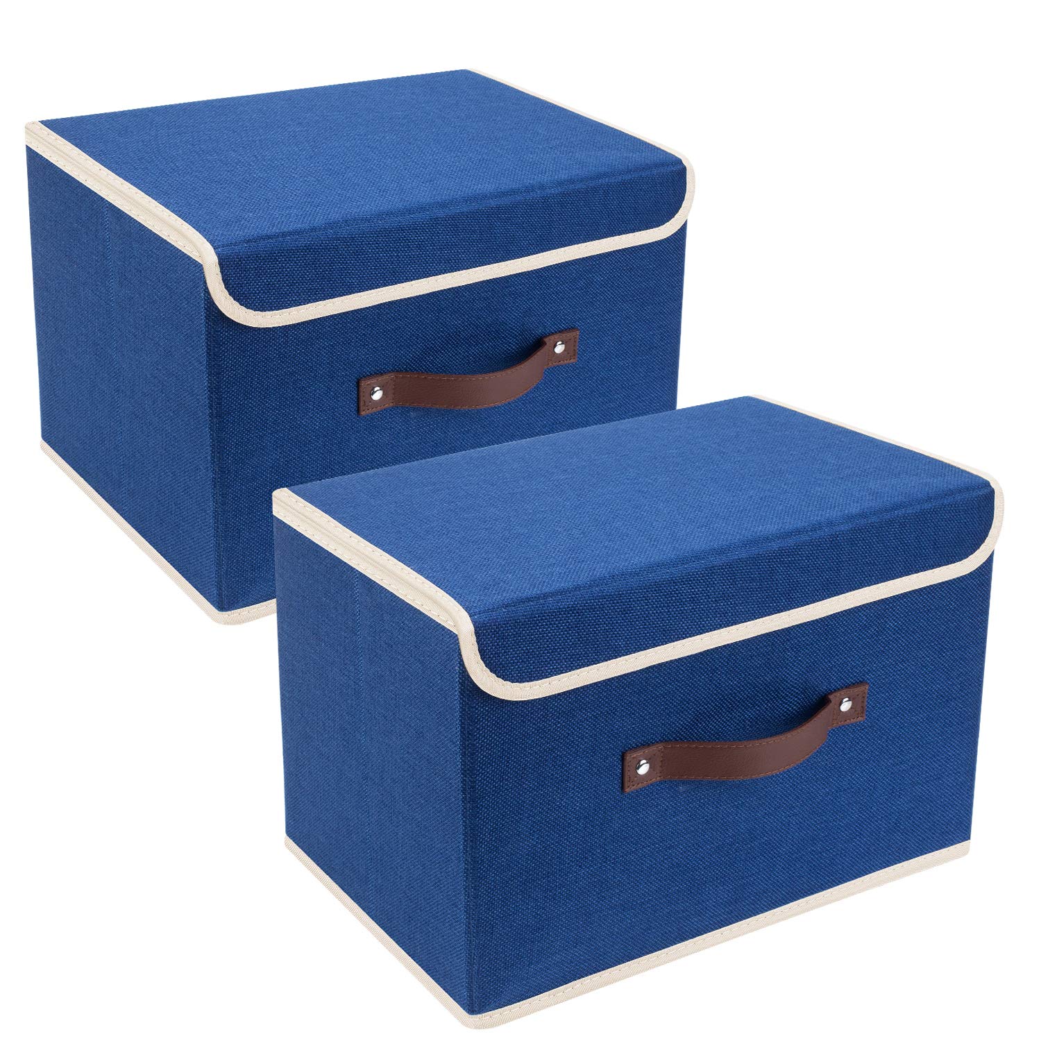 TYEERS Collapsible Storage Box with Lid, Fabric Storage Box for Clothes, Wardrobe Storage, 38x25x25 cm, Set of 2, Classic Blue
