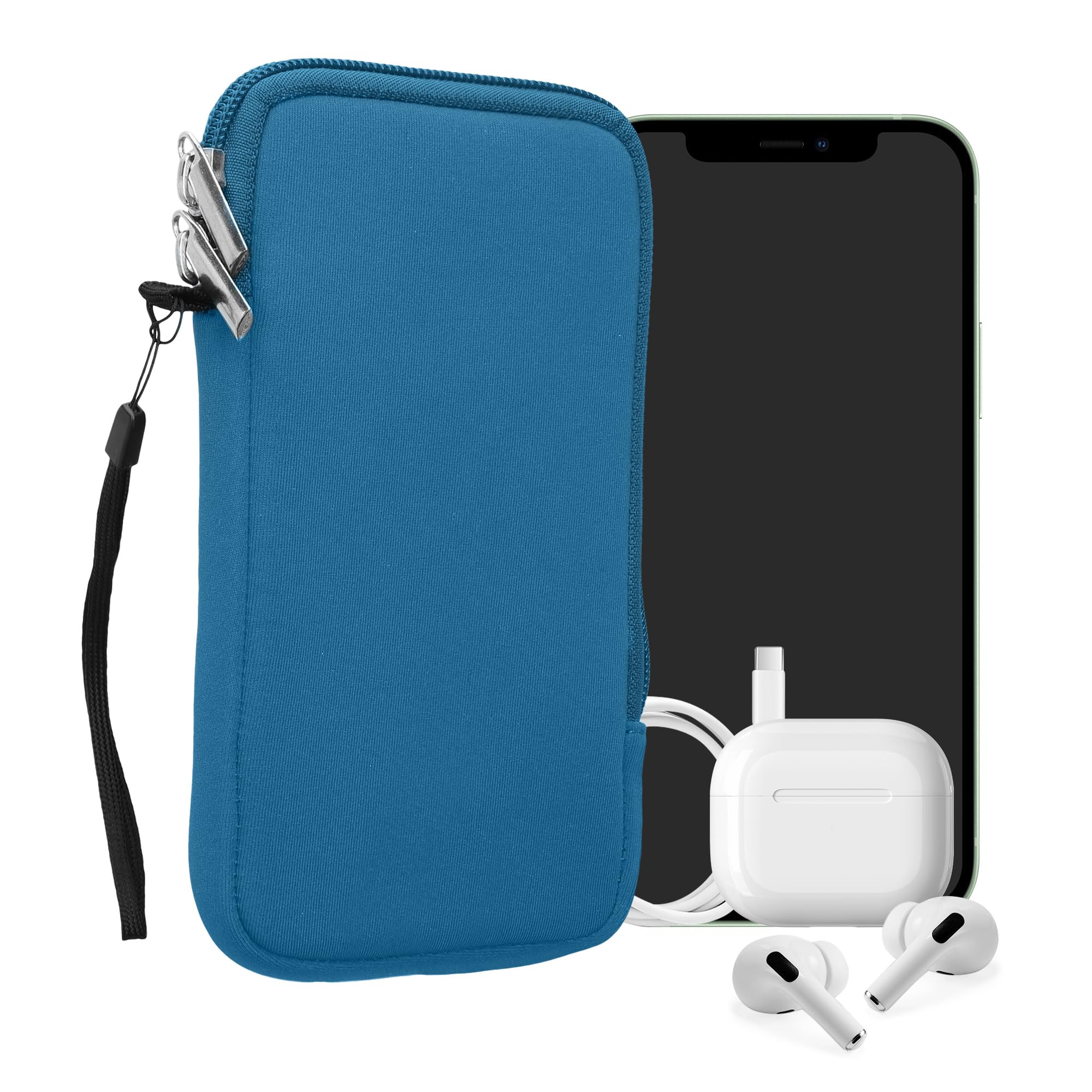 kwmobile Neoprene Phone Pouch Size XXL - 7" - Universal Cell Sleeve Mobile Bag with Zipper, Wrist Strap - Cornflower Blue — image 1