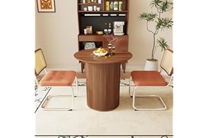 AVZEAR 31.5" Round Dining Table for 2 People, Small Kitchen Dinner Table with Fluted Wood Base, Farmhouse Circle Dining Tables for Home, Kitchen, Dining Room, Living Room (Walnut)