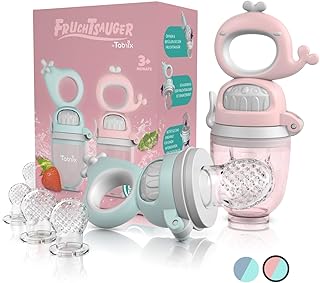 TABRIX® Fruchtsauger Baby ab 3 Monate & Kleinkind (2x) - Zahnungshilfe mit Druckfunktion - BPA-Frei - Alternative für Schnuller/Beißring - Obstsauger - attraktives Design & integrierter Messbecher