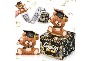 Chivertion 2024 Money Graduation Box for Money Gifts Pull Surprise Bear Money Gift Box with Pull out Card and 30 Transparent Bags DIY Money Gift Ideas Money Holder for Cash Gift Party(Black and Gold)