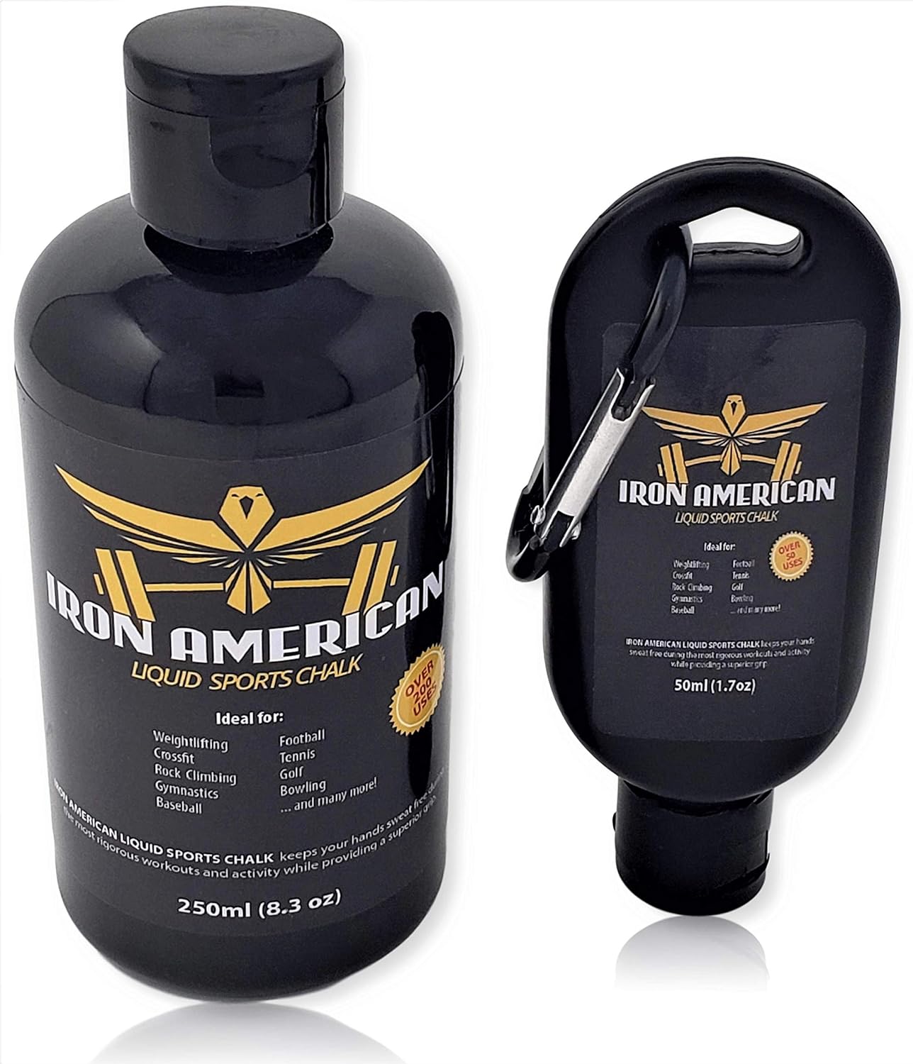 IRON AMERICAN Liquid Sports Chalk, 8.3 oz + 1.7 oz Travel Bottle Value Combo Pack, Long Lasting Strong Grip for Training Gymnastics Rock Climbing Bouldering Weight Lifting Crossfit : Sports & Outdoors