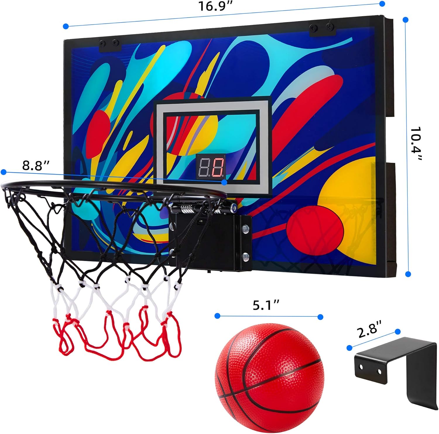GUGUGO Graffiti Indoor Mini Basketball Hoop with Electronic Scoreboard & 3 Balls for Kids and Adults, Portable Over The Door Basketball Set - Basketball Toy Gifts for Boys Girls Teens: Toys & Games
