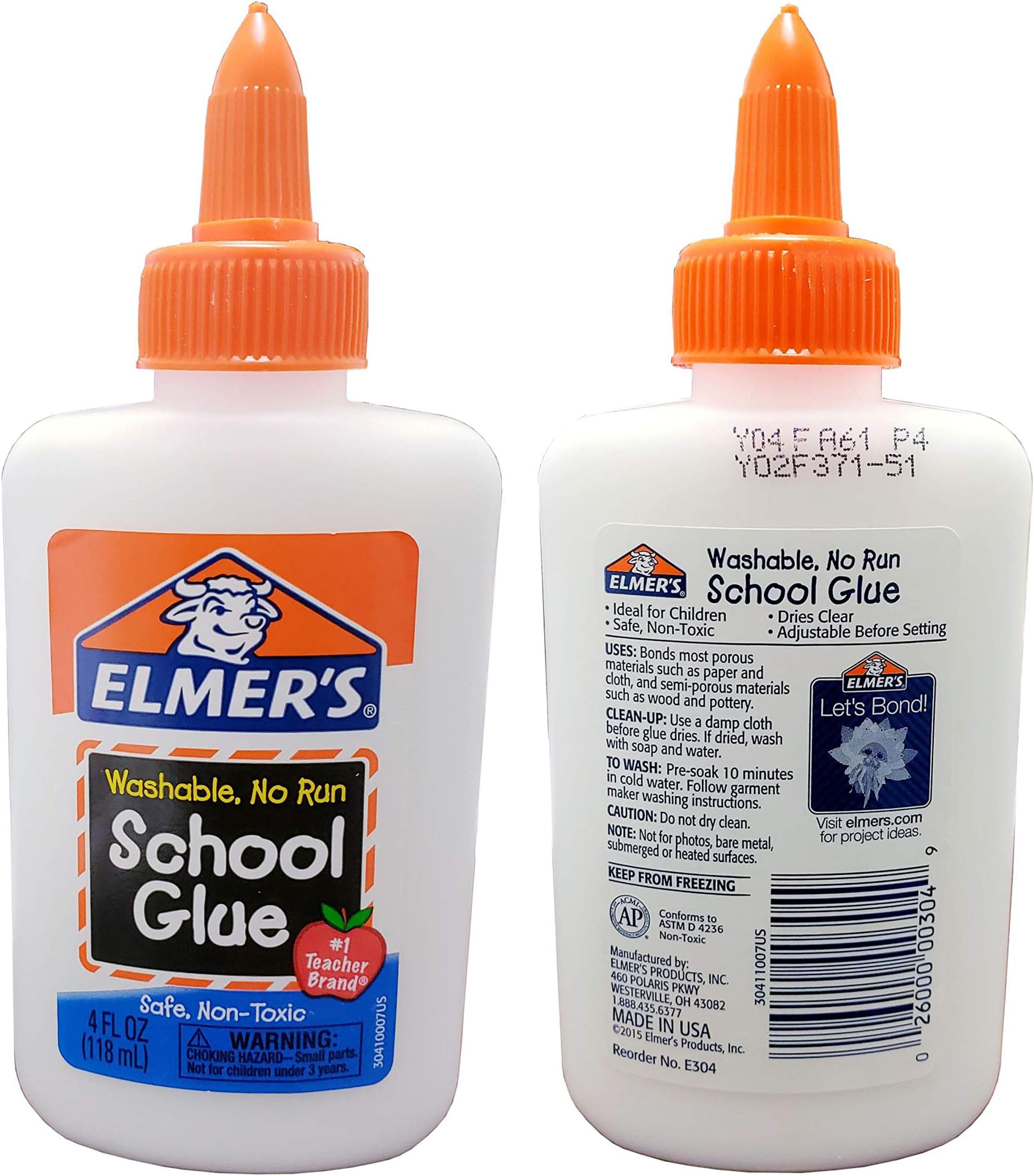 ElmerE304 School Glue, Washable No-Run, 4 Ounces (Pack of 12)