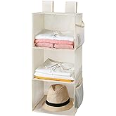 MAX Houser 3-Shelf Hanging Closet Organizer, Hanging Sweater Organizer, Foldable Hanging Shelves for Closet with 2 Velcro, Beige