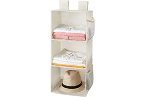 MAX Houser 3-Shelf Hanging Closet Organizer, Hanging Sweater Organizer, Foldable Hanging Shelves for Closet with 2 Velcro, Beige