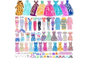 63 Pcs Doll Clothes and Accessories for 11.5 Inch Girl Dolls Including-2 Formal Dresses, 1 Plush Coat, 2 Mermaid Dresses,1 Sw