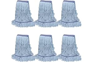 Commercial Heavy Duty Mop Heads Replacements: Wet Industrial Blue Cotton Looped End String Head Refill for General Floor Clea