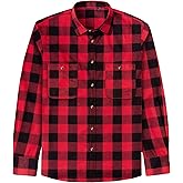 J.VER Flannel Shirt for Men Plaid Long Sleeve Casual Button Down Shirts Regular Fit Cotton Buffalo Checkered Top with Pockets