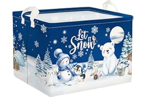 Clastyle Winter Animals Storage Basket Christmas Snowman Penguin Gift Basket Kid Polar Bear Deer Owl Seal Nursery Bin Large Clothes Toy Book Shelf Basket Cube