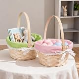 Wickerfield Wicker Easter Basket Kids Pink Floral 8.5in Wide 4.5in Tall view 8
