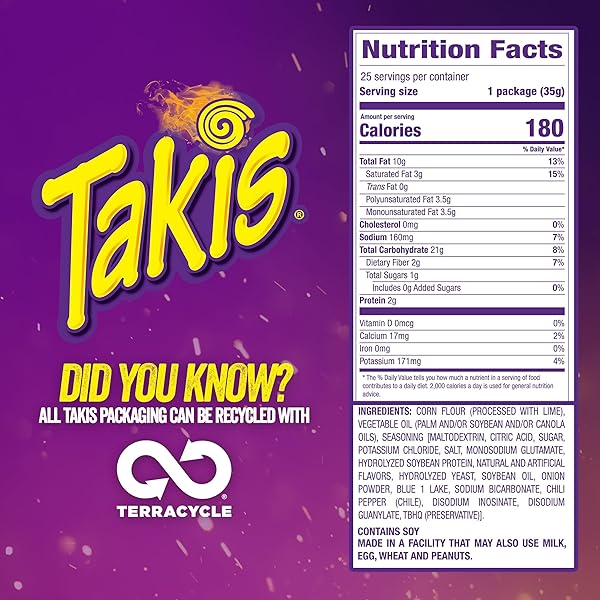 TAKIS BLUE HEAT MINI 25-PACK 1.23 OZ BITE SIZE EXTREME SPICY HOT CHILI PEPPER ROLLED CORN TORTILLA CHIPS