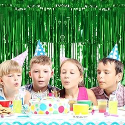 2 Pack Green Tinsel Curtain Party Backdrop, 3.2Ft x