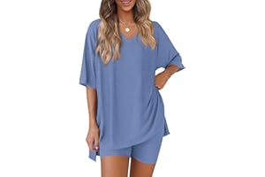 PRETTYGARDEN 2 Piece Sets for Women Summer 2026 Lounge Short Set Spring Matching Biker Shorts V Neck Oversized Shirt Clothing