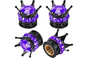 FRIENDA 4 Pieces Crown Tire Valve Stem Caps Bling Handmade Crystal Rhinestone Universal Chrome Crown Vehicle Car Tire Caps Covers, Attractive Accessories for Car (Purple and Black)