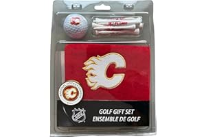 CaddyPro NHL Calgary Flames Golf Gift Set with Golf Ball, Metal Ball Marker, Tees and Towel, Official Licensed Hockey Team Me