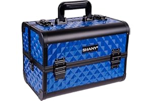 SHANY Premier Fantasy Professional Makeup Train Case Cosmetic Box Portable Makeup Case Organizer Jewelry storage with Locks, 3 Trays,Makeup Brush Holder and Cosmetics Mirror - Divine Blue