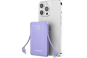 miisso 6000mah Ultra Slim Built in Cables Power Bank, Card Size Built in USB C Cords Battery Pack Portable Charger for Phones, 3 Output External Battery Pack Compatible with iPhone, Samsung, Purple