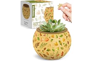 PieceRelax 3D Puzzle Planter - Elegant Green - Small Round Plant Pots with Drainage, Home Decor Flower Pots for Indoor Cactus, Succulents Pots [K1105]