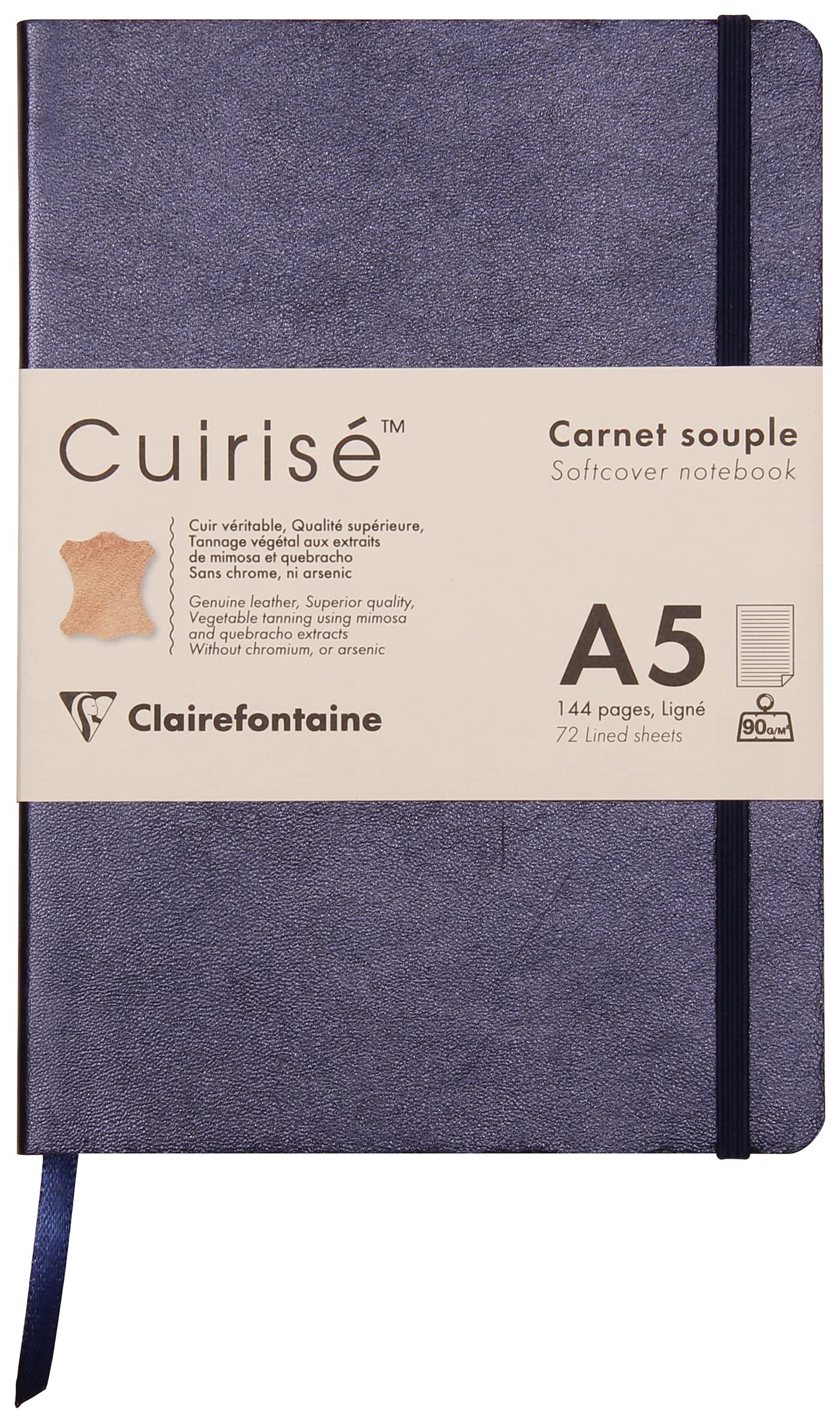 Clairefontaine 400094C - One Notebook, A5 - Made of Genuine Lambskin Leather Soft Cover - Dimensions: 14.8x21 cm - 144 Ruled Pages, Leatherised Petrole
