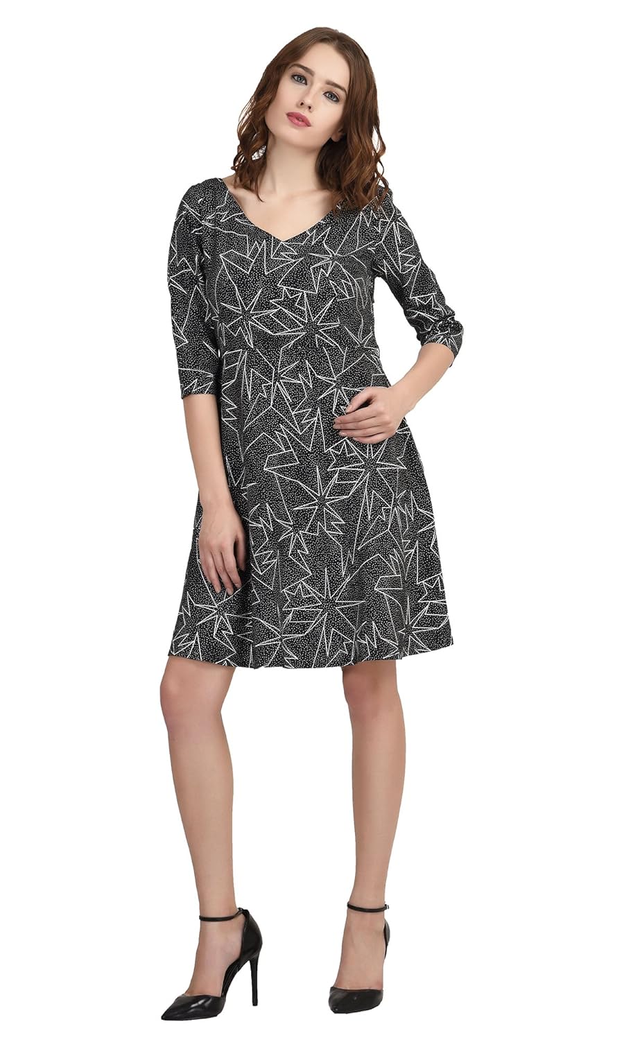 the gud look crepe black star print dress