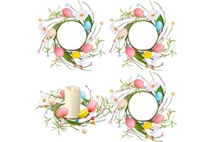 QAUYETM 4 Pcs Easter Candle Rings Wreath Decor Spring Candle Rings Wreaths for Pillars 9.5" Easter Eggs Candle Holder Wreaths for Front Door Spring Holiday Home Table Centerpiece
