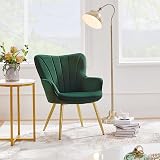 Yaheetech Modern Velvet Tub Chair Green with Curved Back and Gold Legs view 2