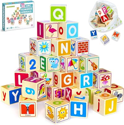 QUOKKA Wooden Building Blocks 26 Letter Numbers Puzzle Toddlers Educational