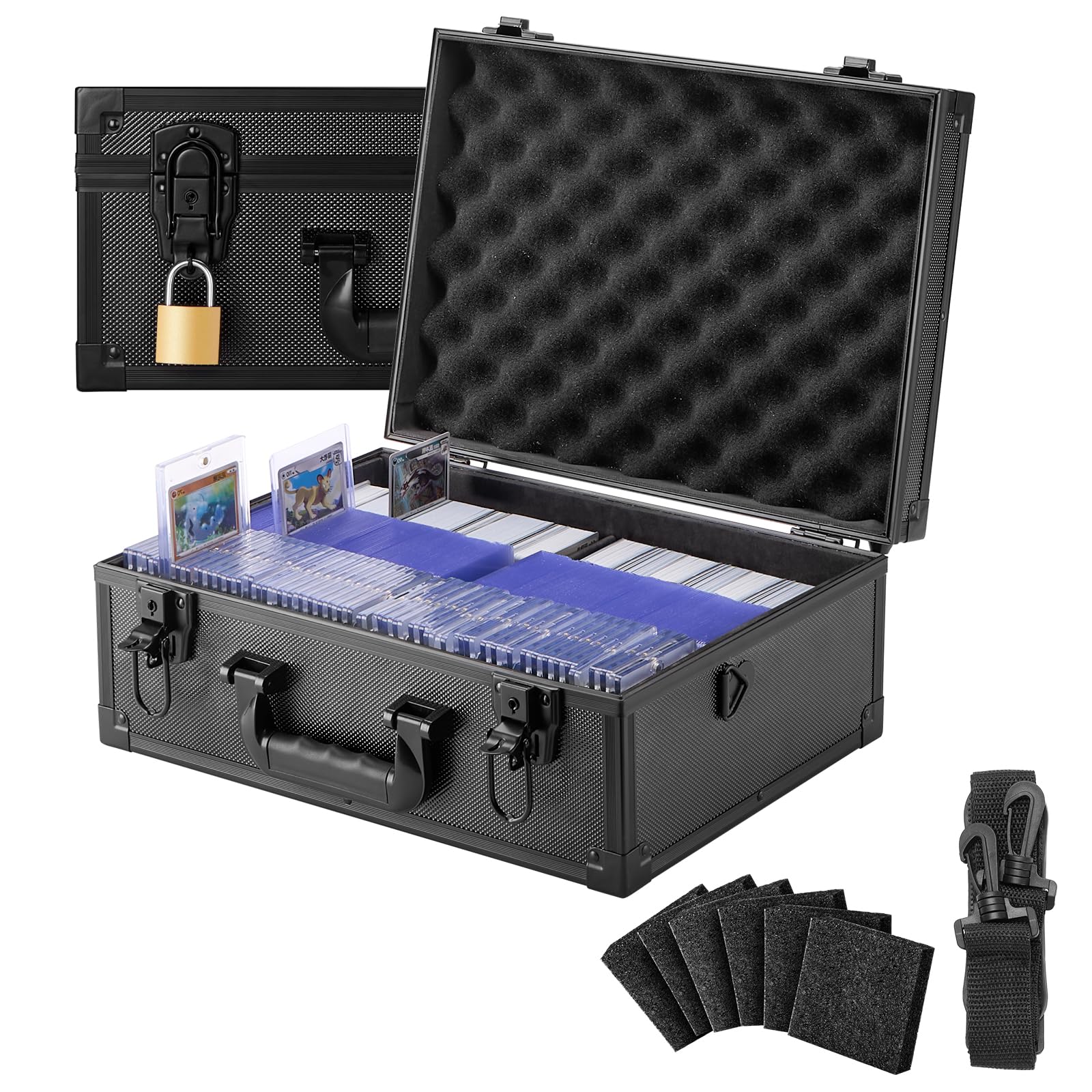 Photo 1 of LOCKCURX 600+ Toploader Storage Box, Card Storage Box for 3" x 4" 35pt Trading, 6 Customizable Foam Dividers, Secure Aluminum Alloy Design, Fits PSA Slabs, Graded & Collectible Cards