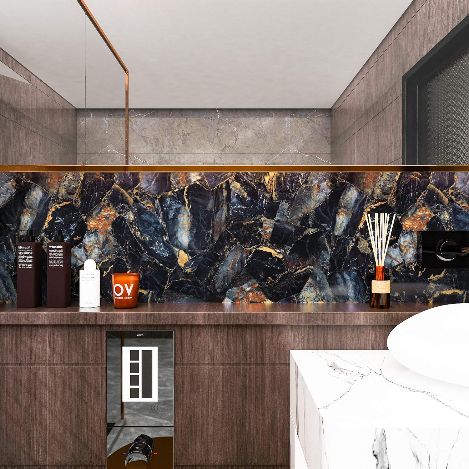 VEELIKE Marble Contact Paper Wallpaper Self Adhesive Vinyl Wrap Dark Blue Sticky Back Plastic Roll Washable Kitchen Wallpapers Living Room Wallpaper for Furniture Cupboard Wall 40cm x 900cm - Image 3