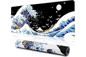 MEWOOCUE Gaming Laptop Mouse Pad,Sea Wave Big Mice Pads PC Keyboard Waterproof and Non-Slip 31.5 x 11.8inches 3mm Thick XL,XX
