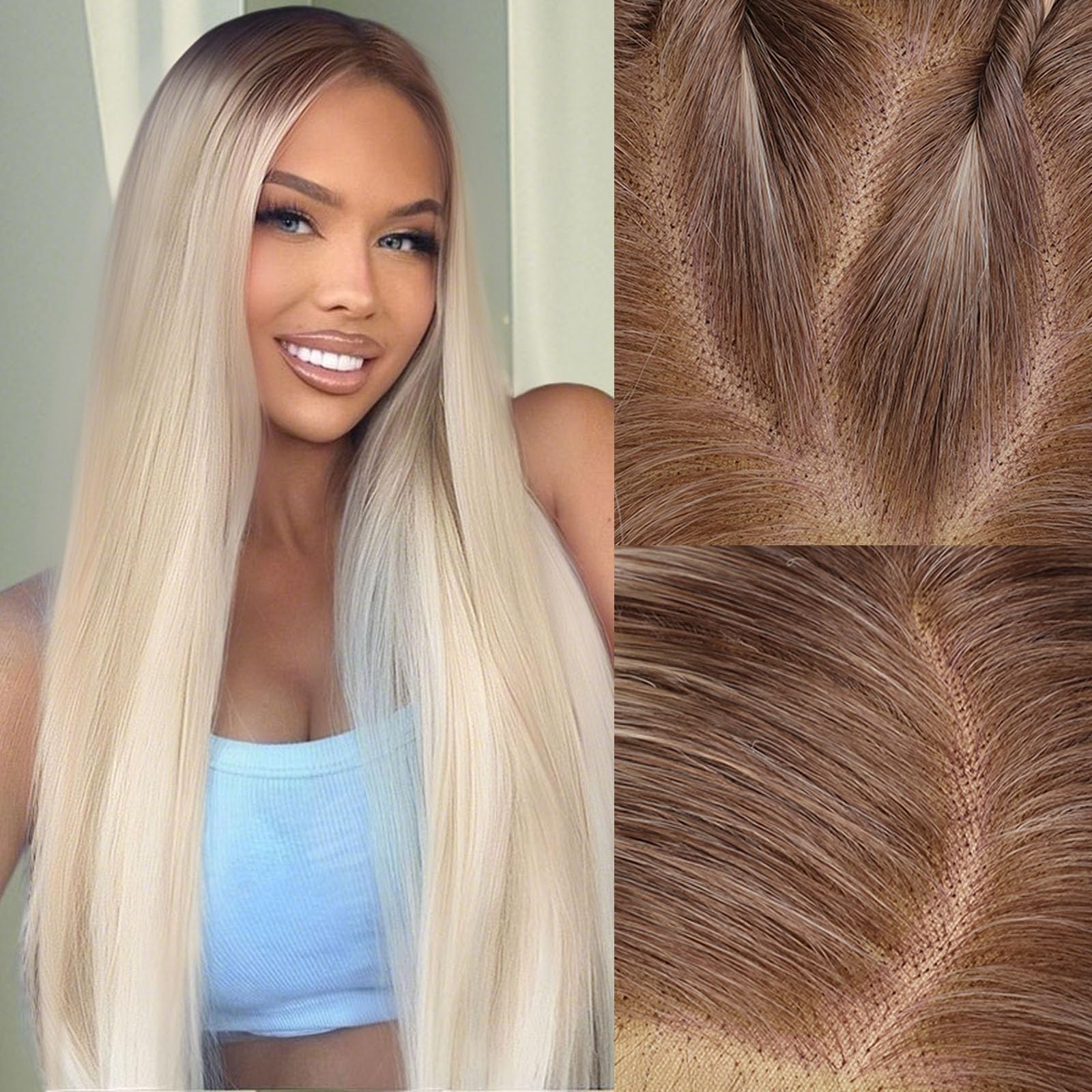 Photo 1 of AISI HAIR 13x4 HD Lace Front Wig Ombre Platinum Blonde Pre Plucked With Baby Hair Straight Glueless Synthetic Wigs for Women 28inch Beginner Friendly