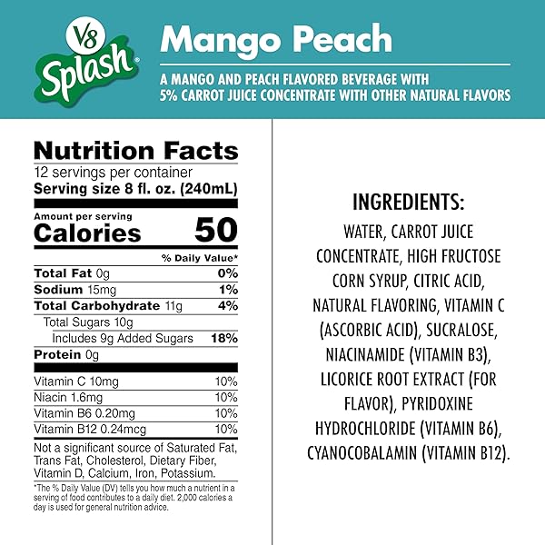 V8 SPLASH MANGO PEACH FLAVORED JUICE BEVERAGE, 96 FL OZ BOTTLE
