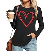 PECHAR Valentines Shirts Women Lover Heart Graphic Shirt Pullover Long Sleeve Tee Tops