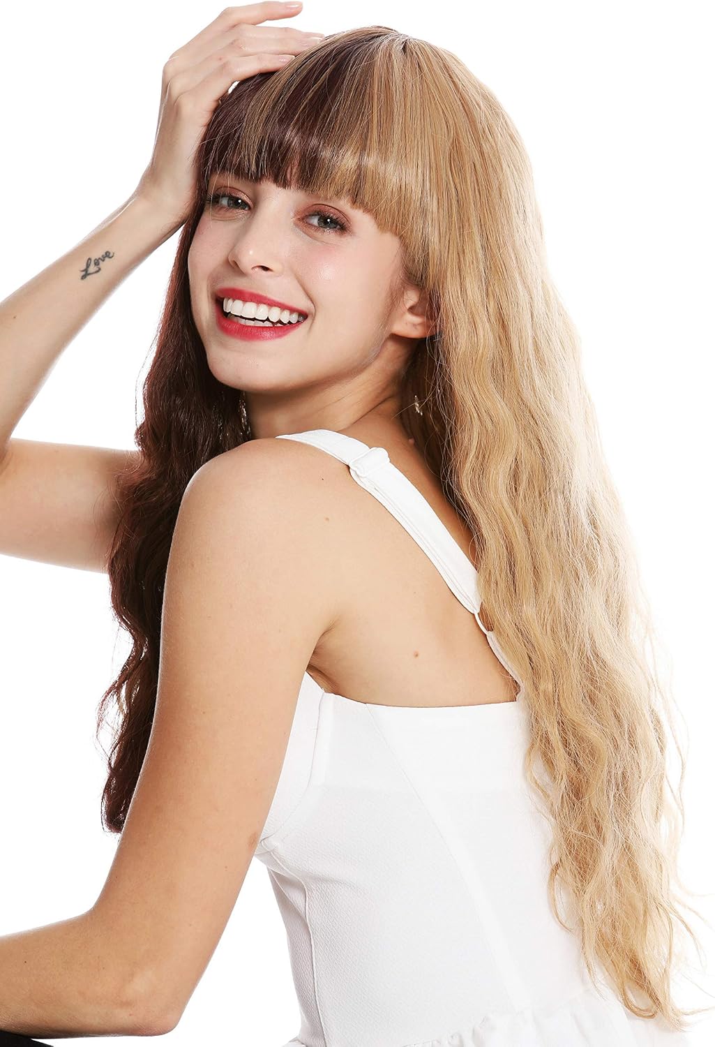 WIG ME UP, GFW2644 women's quality wig long fringe wavy blonde brown half half highlights emo goth - Image 4