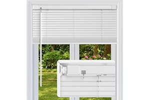 Fabublinds No Drill No Tool 1" Vinyl Mini Blinds, Light Filtering Horizontal Window Blinds & Shades, Cordless Blinds for Windows, 36" W X 48" H, White
