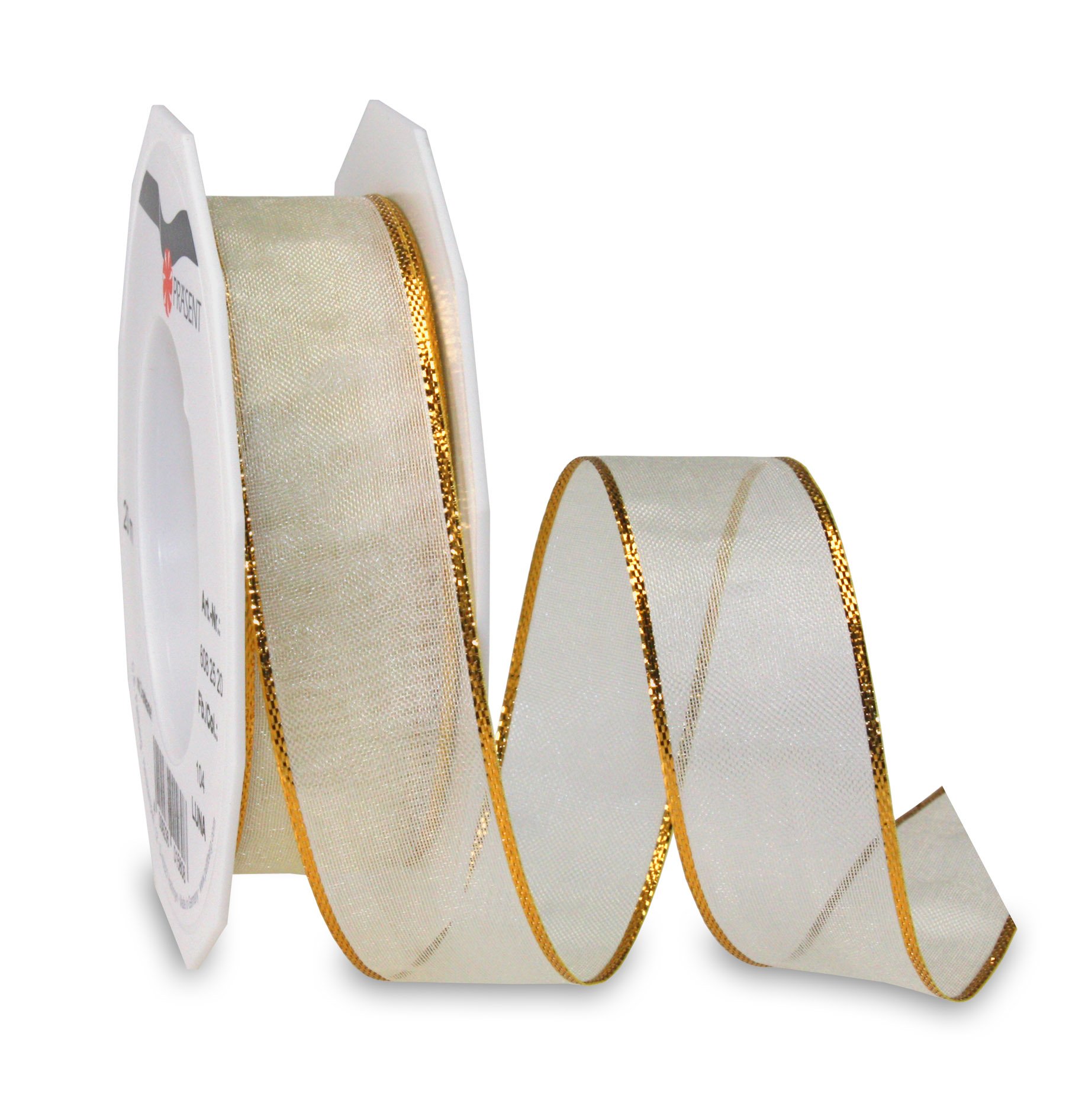 Präsent - Luna Organza wired edge Ribbon Cream 20-m-Roll 25 mm width — image 1