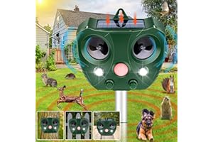 PROTECKER Ultrasonic Animal Repeller,Solar Pest Animal Repellent,Cat Repellent Outdoor,Squirrels Repellent with Motion Sensor & Flashing Light,Deer Deterrent Devices Outdoor,Repel,Deer,Rabbit,Raccoon,Dog