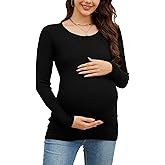 WANTROY Maternity Shirts Ribbed Knit Long Sleeve Crewneck Pregnancy Tunic Tops Casual Maternity Clothes