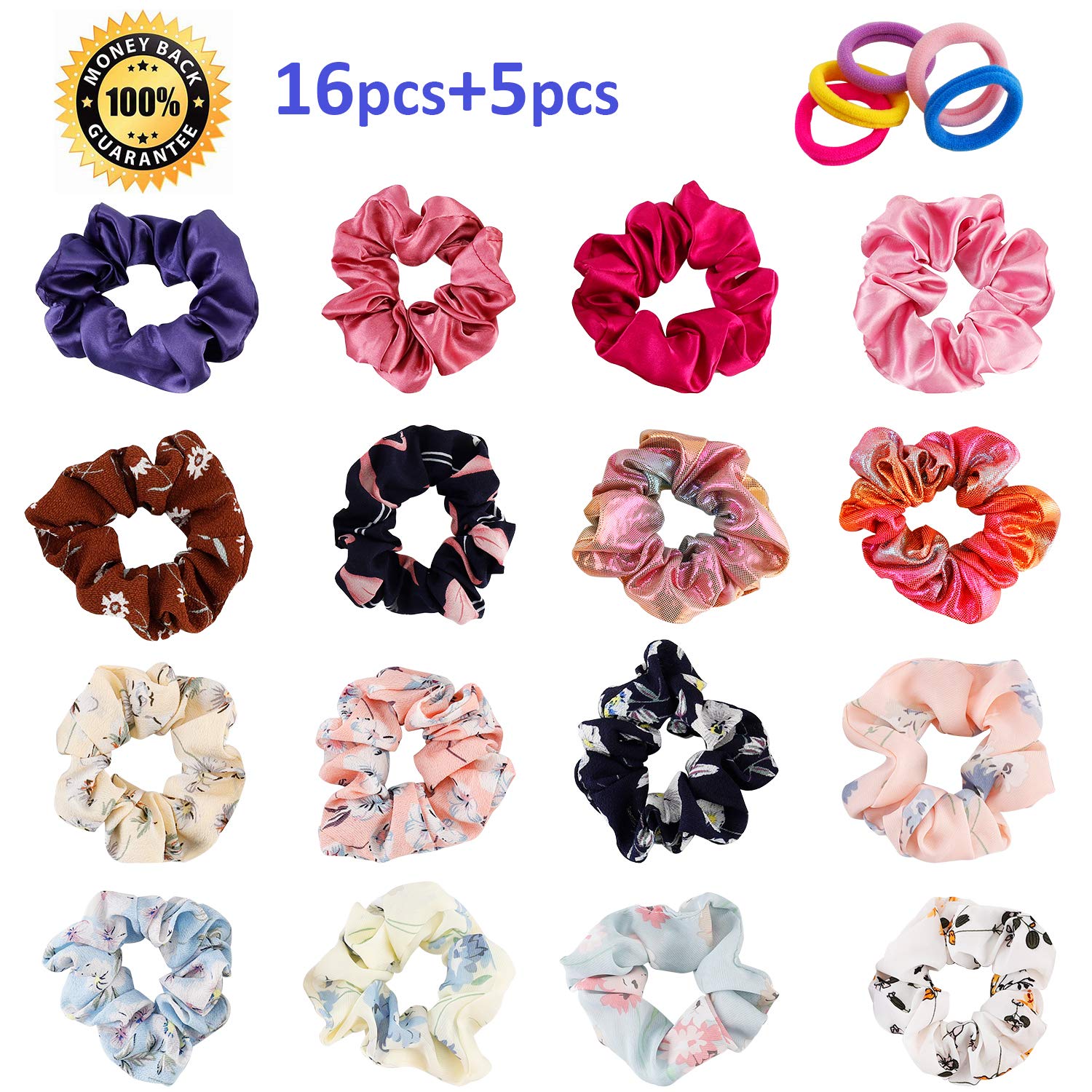 Scrunchie for Hair Scrunchies Hair Ties Scrunchies Bulk Hair Scrunchie Cute Hair Scrunchies for Women or Girls Hair Accessories - 16 Assorted Colors Scrunchies (16+5 PCS Chiffon Scrunchie Set)