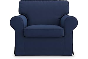 MASTERS OF COVERS Ektorp Armchair 5 Color Cotton Cover for The IKEA Ektorp Chair Slipcover Replacement (Cotton-Blue)-Not Fit for Uppland Series Sofa.