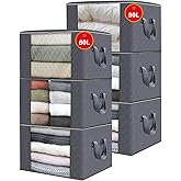 Frlanse 6 Pack 60L/90L Extra Large Moving Bags Comforter and Blanket Storage Bins With Lids Foldable Storage Bags For Clothing, Blanket, Comforters, Bed Sheets, Pillows