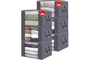 Frlanse 6 Pack 60L/90L Extra Large Moving Bags Comforter and Blanket Storage Bins With Lids Foldable Storage Bags For Clothing, Blanket, Comforters, Bed Sheets, Pillows
