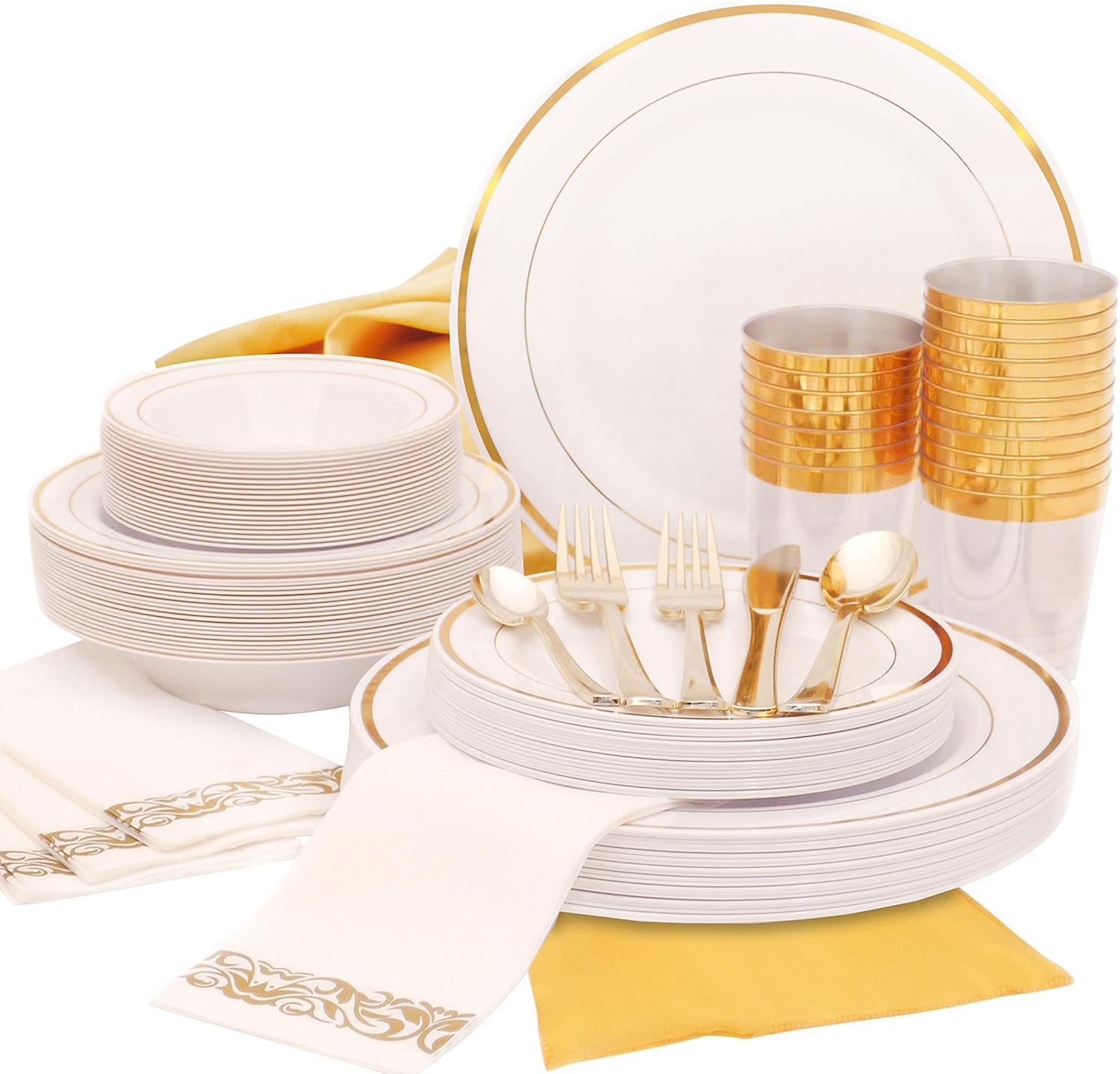Earth's Dreams Gold Dinnerware Set Disposable [25 Guest 301 Piece